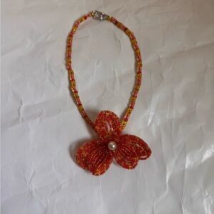 Beaded Orchid Necklace with Pearl Accent